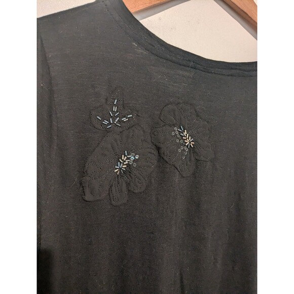 LOGO Lori Goldstein Women's Black Embellished Floral Tunic Top S 3/4 Sleeve - Picture 4 of 5